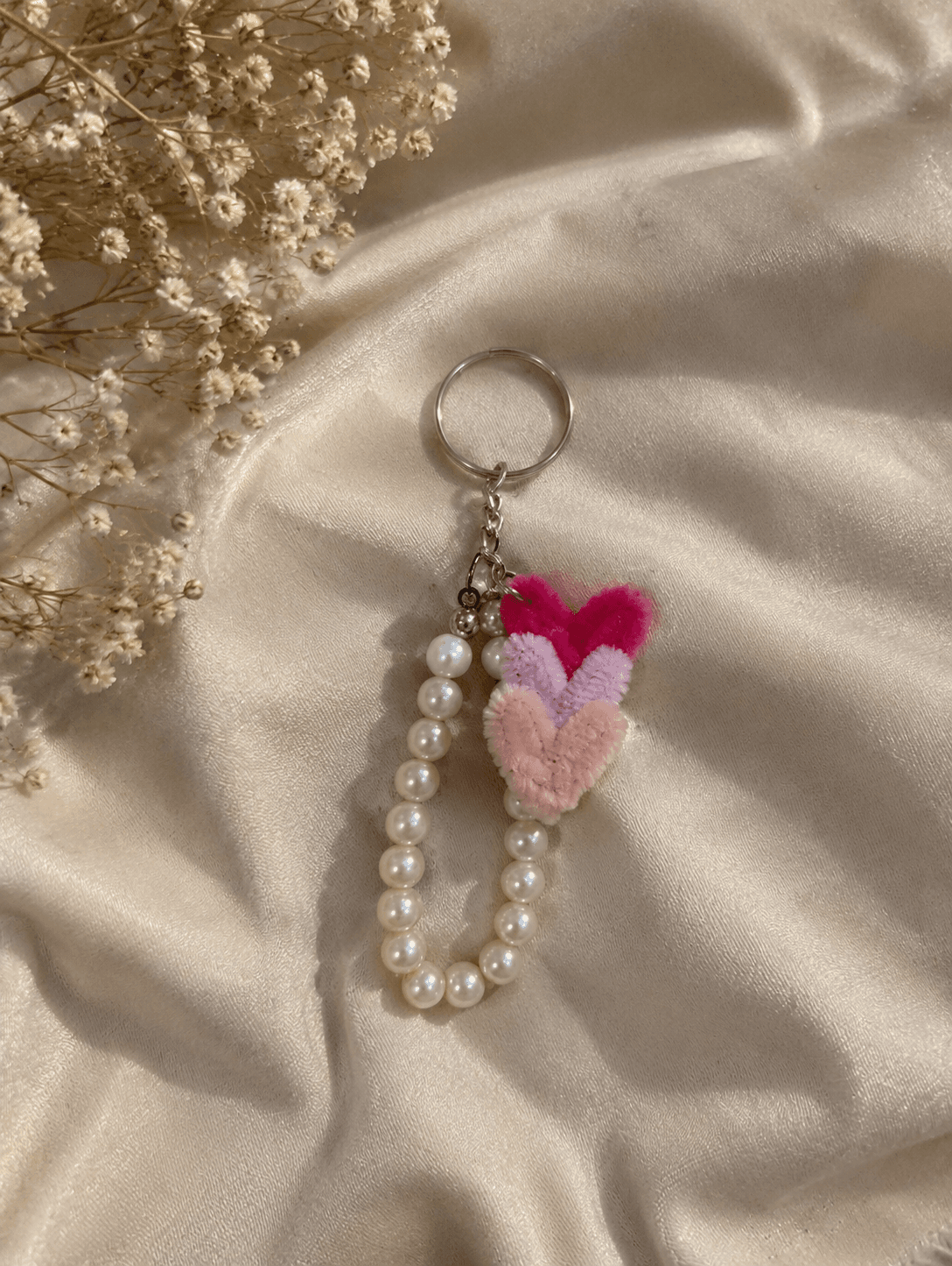 Handmade Cupid Keychain | Heart Charm with Pearl Beads | Cute Aesthetic Bag Charm
