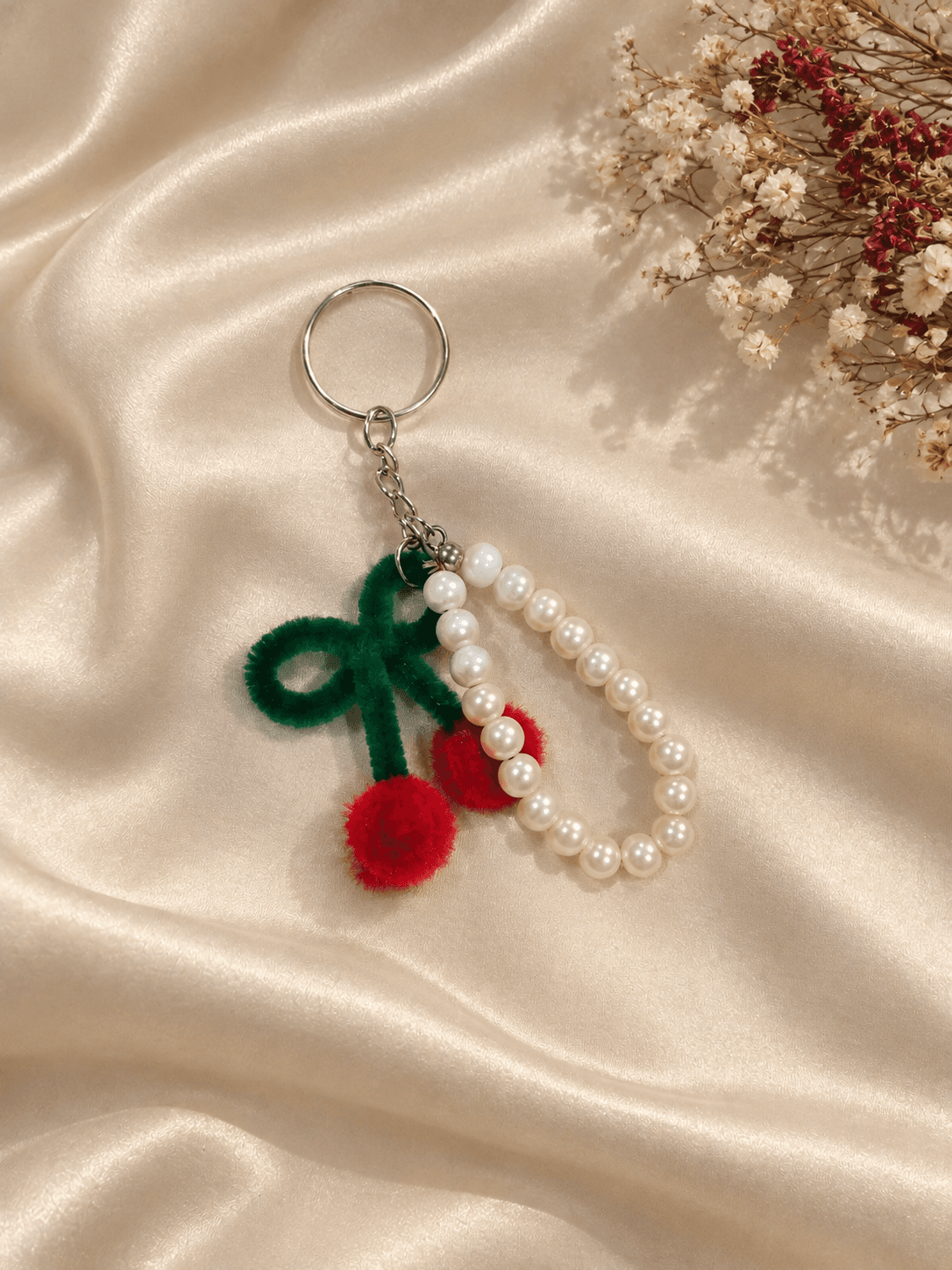 Handmade Cherry Pop Keychain | Cute Cherry Bag Charm | Aesthetic Pearl Key Ring